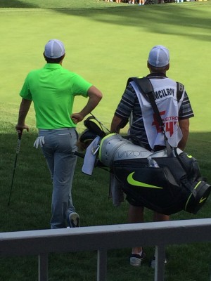 Rory and his caddie on 18 from the skybox.